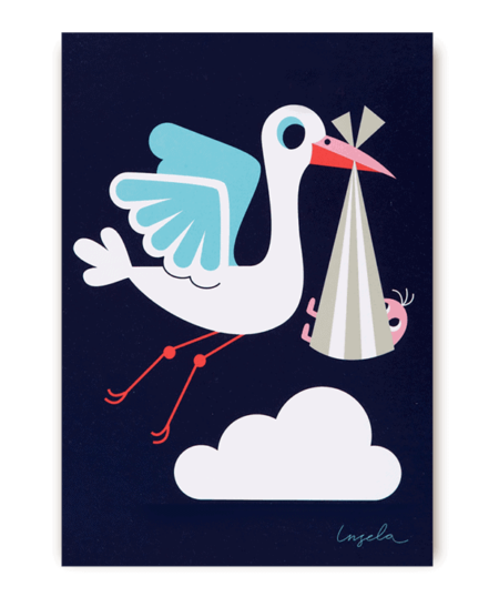 cute stork postcard