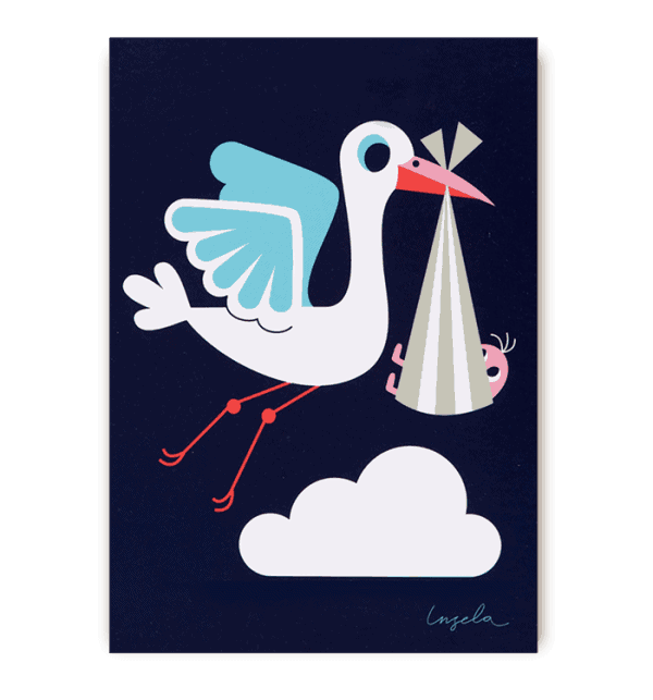 cute stork postcard