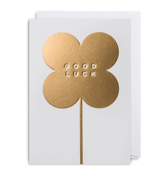 Gold four leaf clover good luck card